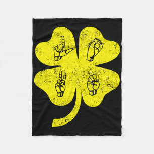 Asl Love Sign Language St Patrick's Day Deaf Aware Fleece Blanket