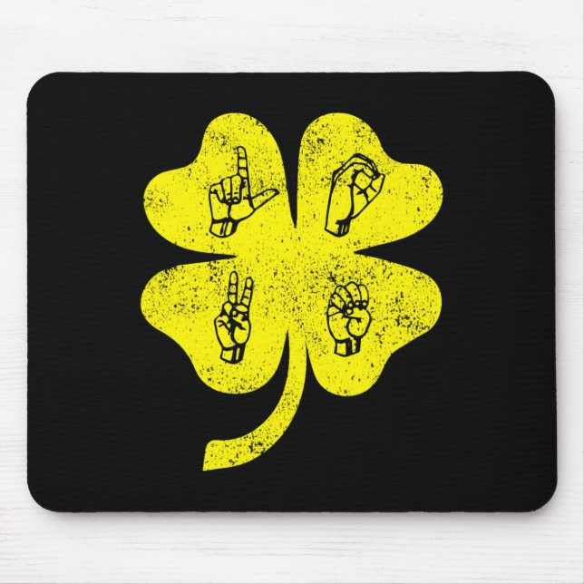 ASL Love Sign Language St Patrick's Day Deaf Aware Mouse Mat (Front)