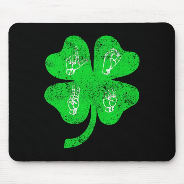 Asl Love Sign Language St Patrick's Day Deaf Aware Mouse Mat (Front)