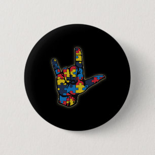 ASL Love Sign Language Tee Autism Awareness Suppor 6 Cm Round Badge
