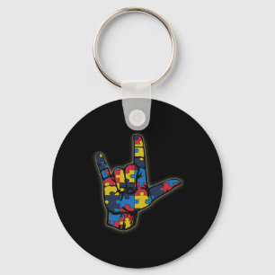 ASL Love Sign Language Tee Autism Awareness Suppor Key Ring