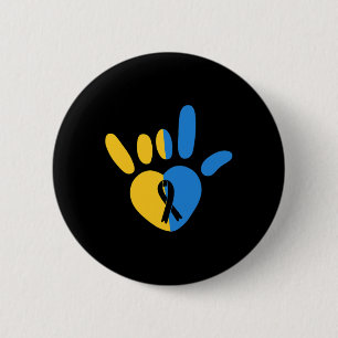 Asl Love Sign Non-verl Down Syndrome Awareness Hea 6 Cm Round Badge