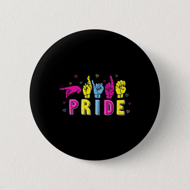 Asl Pride Pan Rainbow Sign Language Deaf Awareness 6 Cm Round Badge (Front)