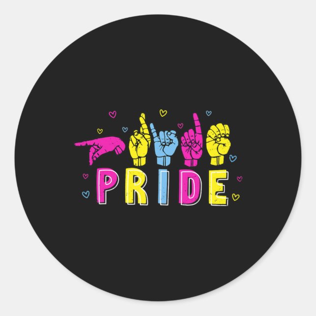 Asl Pride Pan Rainbow Sign Language Deaf Awareness Classic Round Sticker (Front)