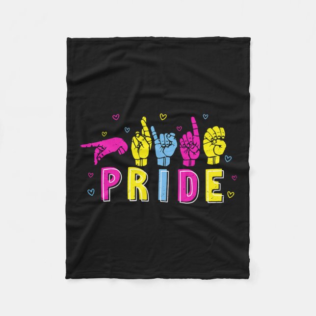 Asl Pride Pan Rainbow Sign Language Deaf Awareness Fleece Blanket (Front)