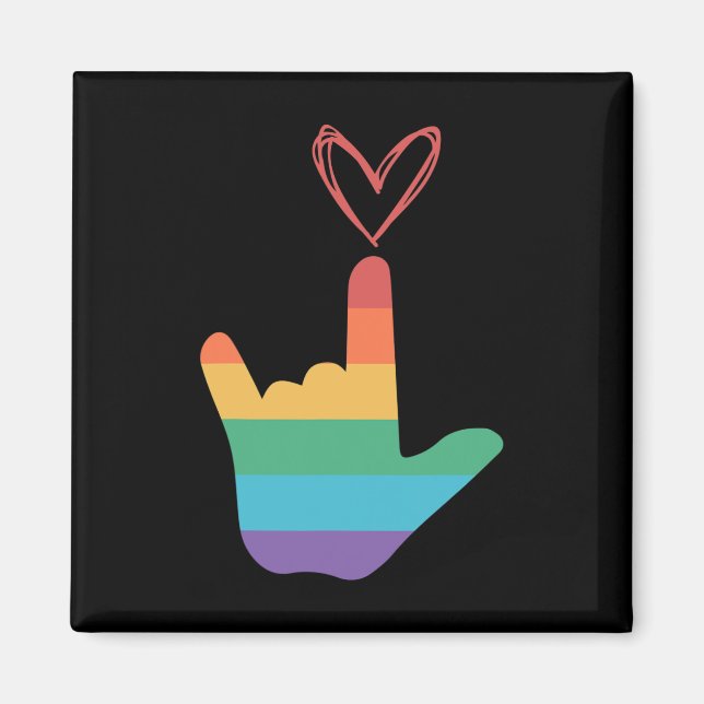 ASL Rainbow Love Symbol Deaf  Magnet (Front)
