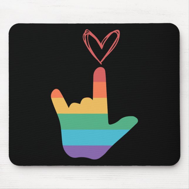 ASL Rainbow Love Symbol Deaf  Mouse Mat (Front)