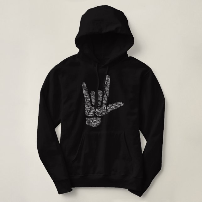 ASL Sign, I Love You in 40 Different Languages, AS Hoodie (Design Front)