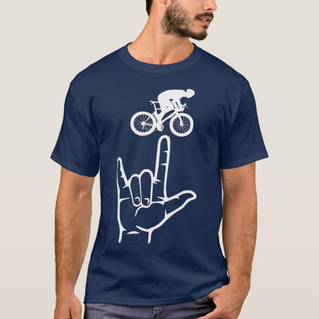 ASL Sign Language Cycling Sport I Love You Hand T-Shirt (Front)
