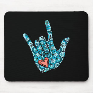 ASL Sign Language I Love You Gesture Heart Deaf Aw Mouse Mat