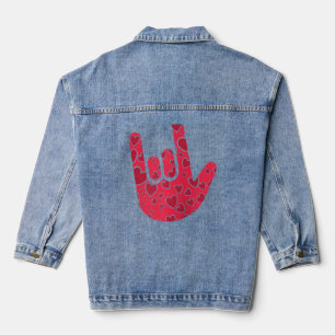 Asl Sign Language I Love You Hand Sign Raglan  Denim Jacket