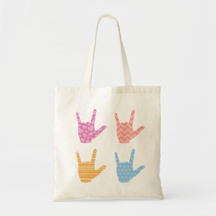 ASL Sign Language I Love You in Bright Patterns Tote Bag