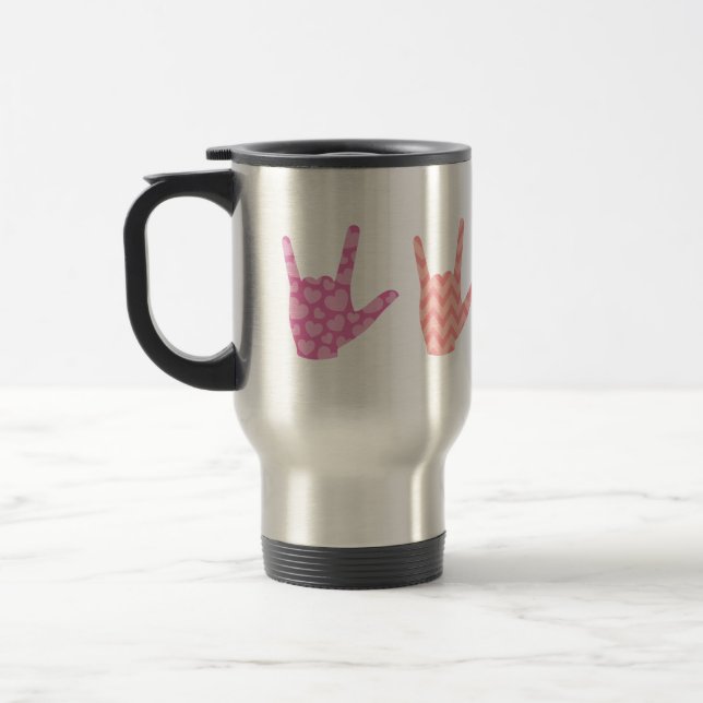 ASL Sign Language I Love You Patterns Travel Mug (Left)
