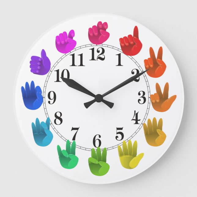 ASL Sign language rainbow color wheel light Large Clock (Front)