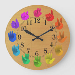 ASL Sign language rainbow colour wheel wood Large Clock