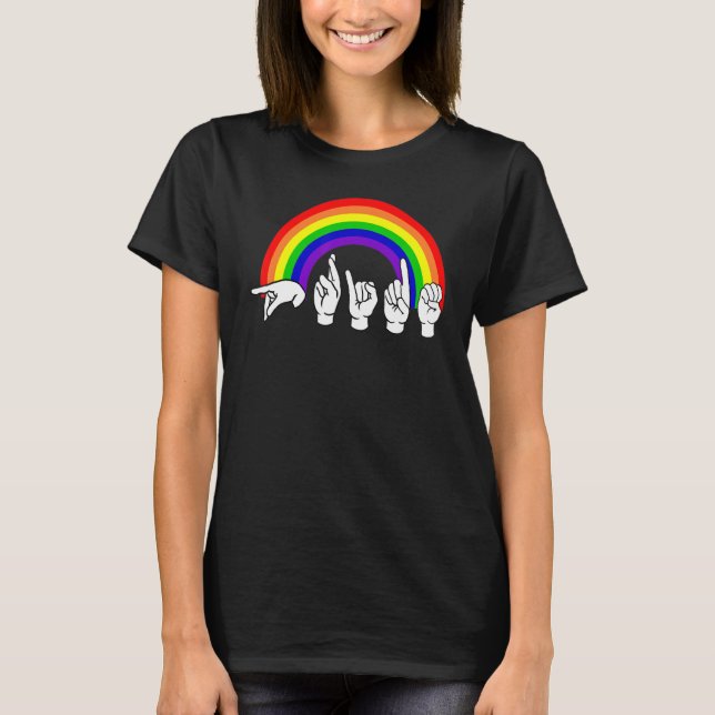 Asl Sign Language Rainbow Lgbt Pride Hand Talking T-Shirt (Front)