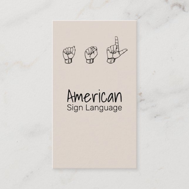 ASL, Sign Language,  Translator, Business Card (Front)