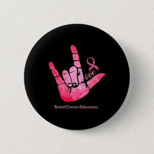 ASL Sign Love Breast Cancer Awareness Pink Ribbon 6 Cm Round Badge