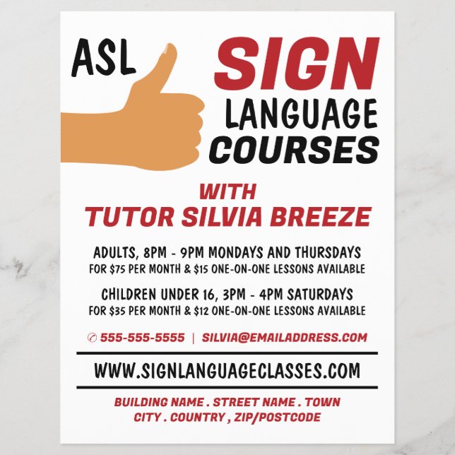 ASL Thumbs-up Gesture Sign Language Course Advert  Flyer (Front)