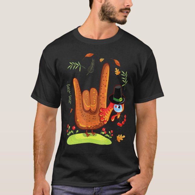 Asl Tukey American Sign Language Turkey Costume Th T-Shirt (Front)