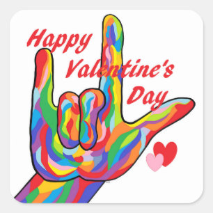 ASL Valentine's Day I Love You Square Sticker