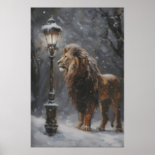 Aslan Lamppost Narnia Art Poster, Lion Printable Poster