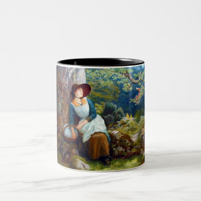 Asleep in the Woods (by Arthur Hughes) Two-Tone Coffee Mug (Center)
