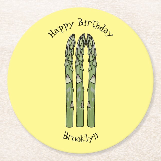 Asparagus cartoon illustration round paper coaster (Front)