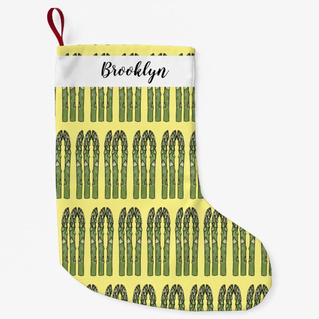 Asparagus cartoon illustration small christmas stocking (Front)