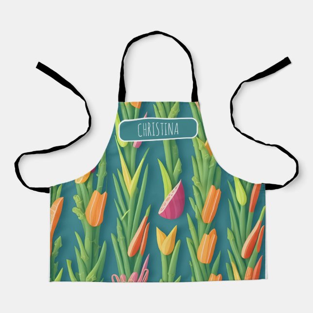Asparagus Geometric Colourful Personalised Pattern Apron (Front)