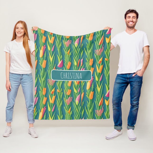 Asparagus Geometric Colourful Personalised Pattern Fleece Blanket (In Situ)