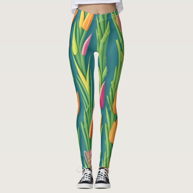 Asparagus Geometric Colourful Personalised Pattern Leggings (Front)