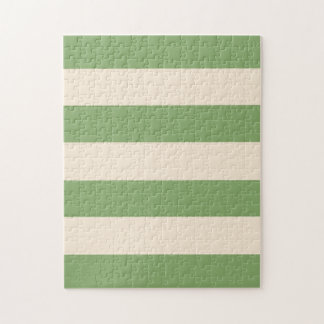 Asparagus Green and Antique White Stripes Jigsaw Puzzle
