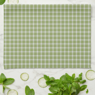 Asparagus Green and white checkered plaid gingham Tea Towel