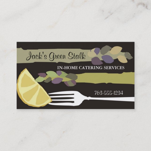 Asparagus lemon fork chef catering business cards (Front)