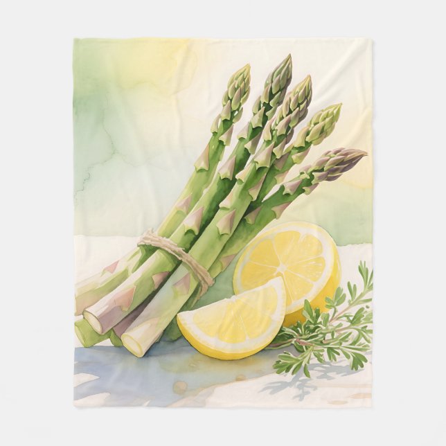 Asparagus Lemon Watercolor Fleece Blanket (Front)