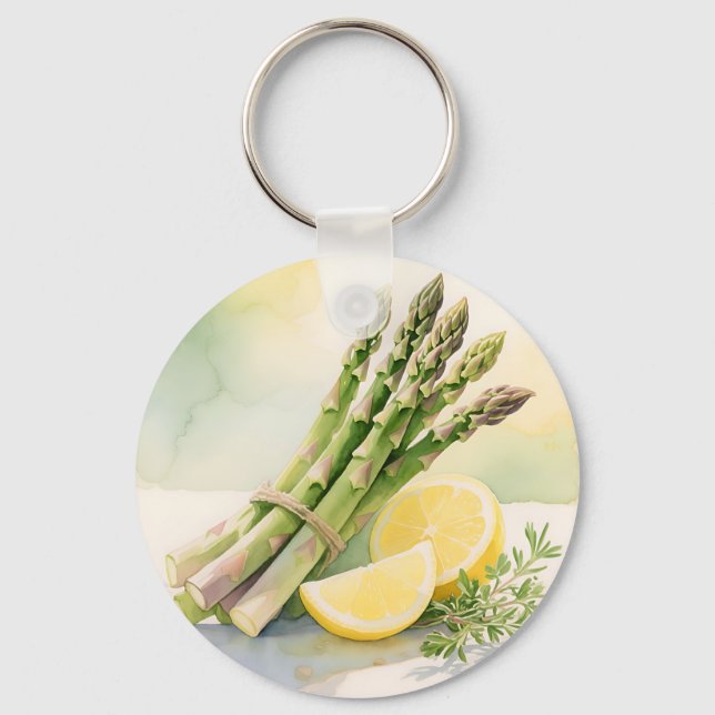 Asparagus Lemon Watercolor Key Ring (Front)