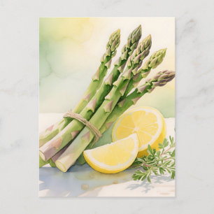 Asparagus Lemon Watercolor Postcard