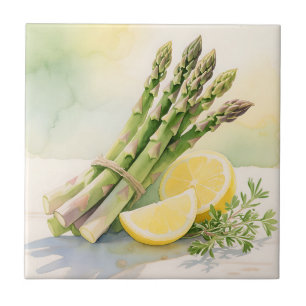 Asparagus Lemon Watercolor Tile