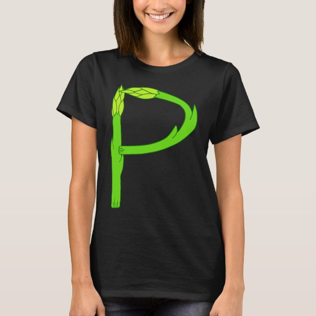 Asparagus Pee Letter P Visual Pun Vegetable Humor T-Shirt (Front)