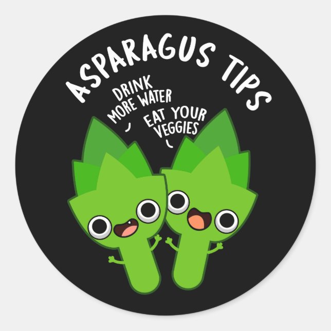 Asparagus Tips Funny Veggie Pun Dark BG Classic Round Sticker (Front)
