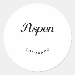 Aspen Colorado Black Font Classic Round Sticker