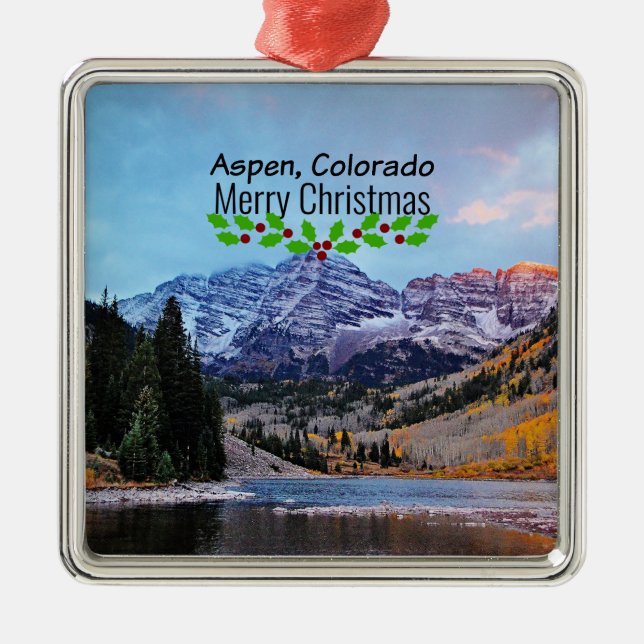 Aspen, Colorado Christmas Metal Tree Decoration (Front)