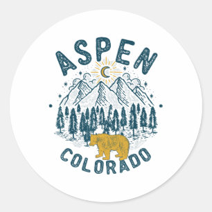 Aspen Colorado Co Mountain Skiing Vintage Aspen Sk Classic Round Sticker