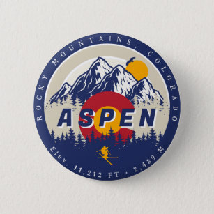 Aspen Colorado Flag Ski Mountain Sunset Souvenirs 6 Cm Round Badge