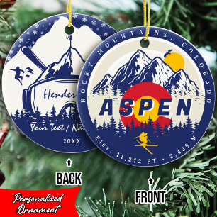 Aspen Colorado Flag Ski Mountain Sunset Souvenirs Ceramic Tree Decoration
