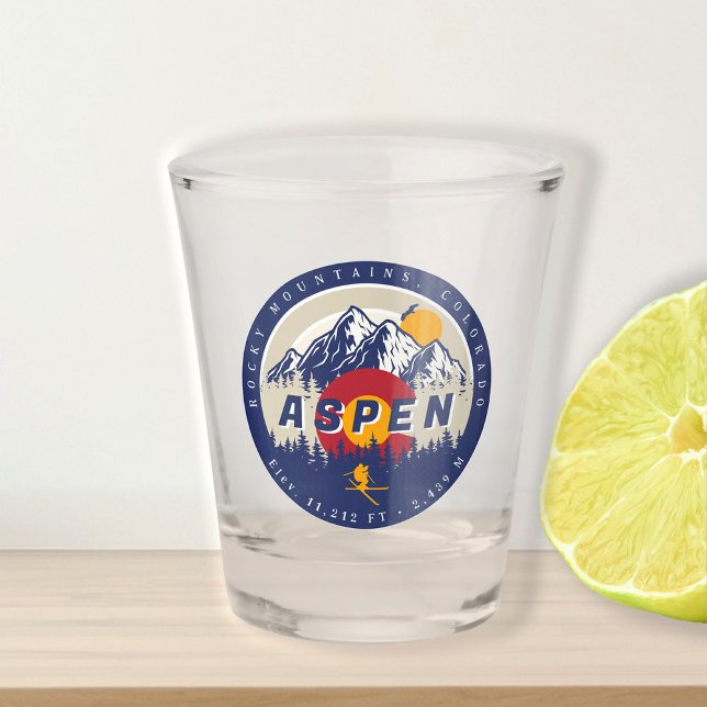 Aspen Colorado Flag Ski Mountain Sunset Souvenirs Shot Glass (Creator Uploaded)