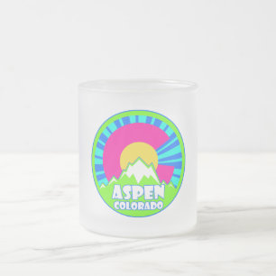 Aspen Colorado neon mountains frosted mug