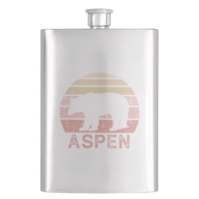 Aspen Colorado Retro Bear Hip Flask (Front)