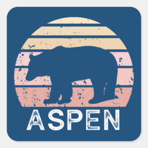 Aspen Colorado Retro Bear Square Sticker